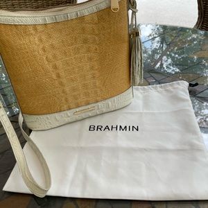 Brahmin Katie straw and white textured leather